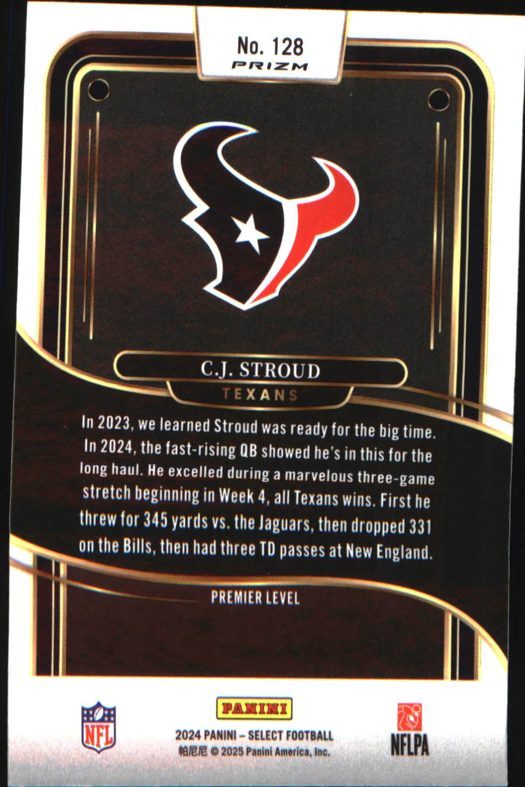 2024 Panini Select Black & Gold Prizm Shock #128 C.J. Stroud