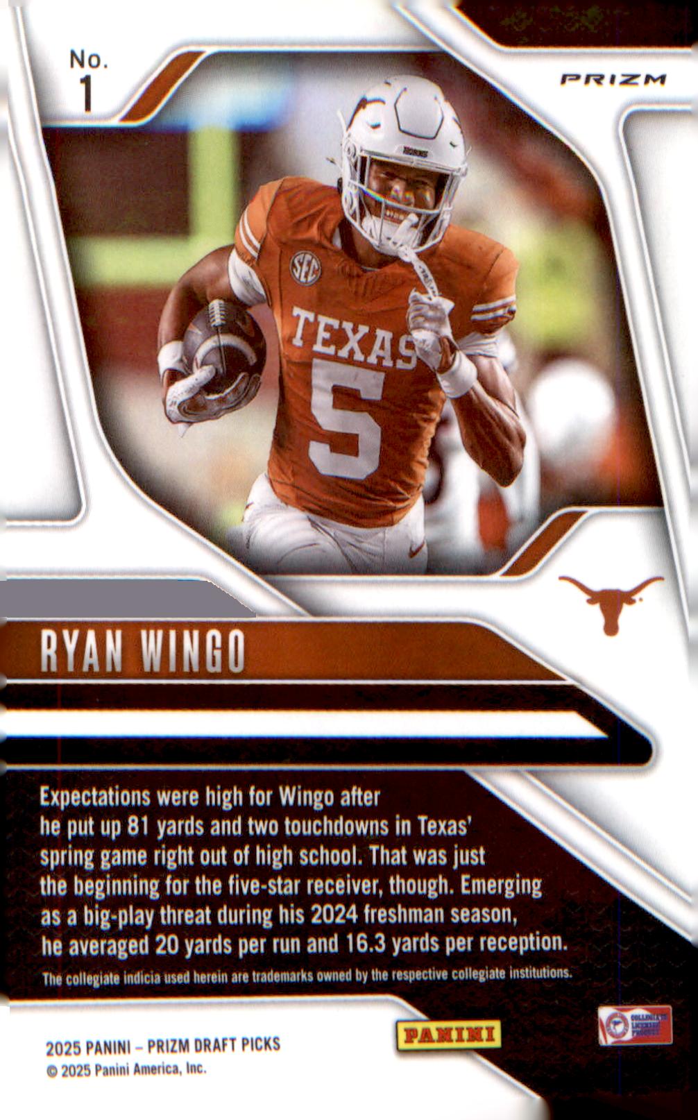2025 Panini Prizm Draft Picks Prizms Gold Ice #1 Ryan Wingo