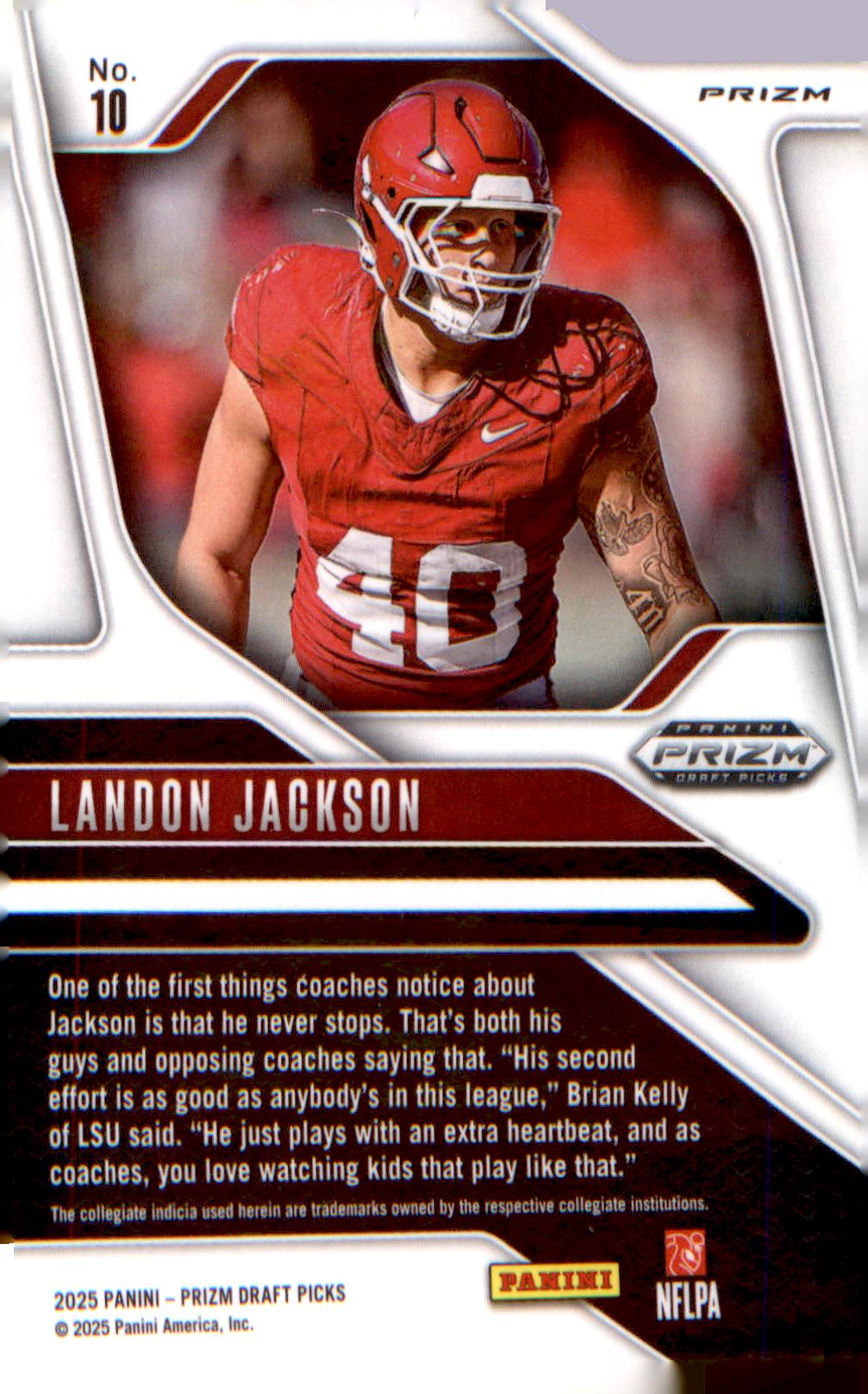 2025 Panini Prizm Draft Picks Prizms Gold Ice #10 Landon Jackson