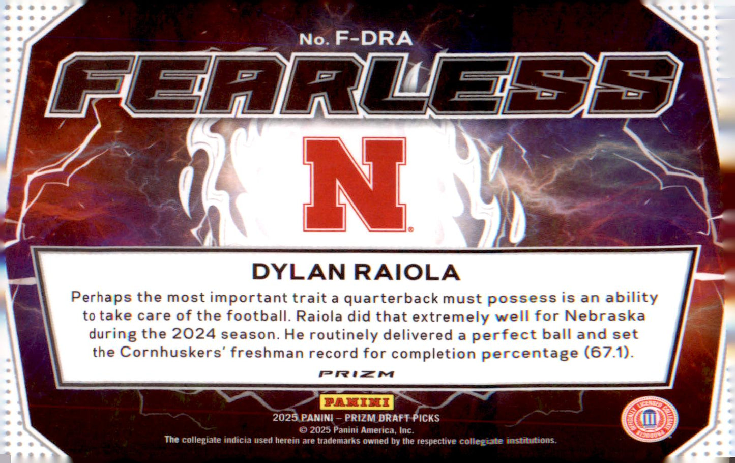 2025 Panini Prizm - Draft Picks Fearless Gold Ice #F-DRA Dylan Raiola
