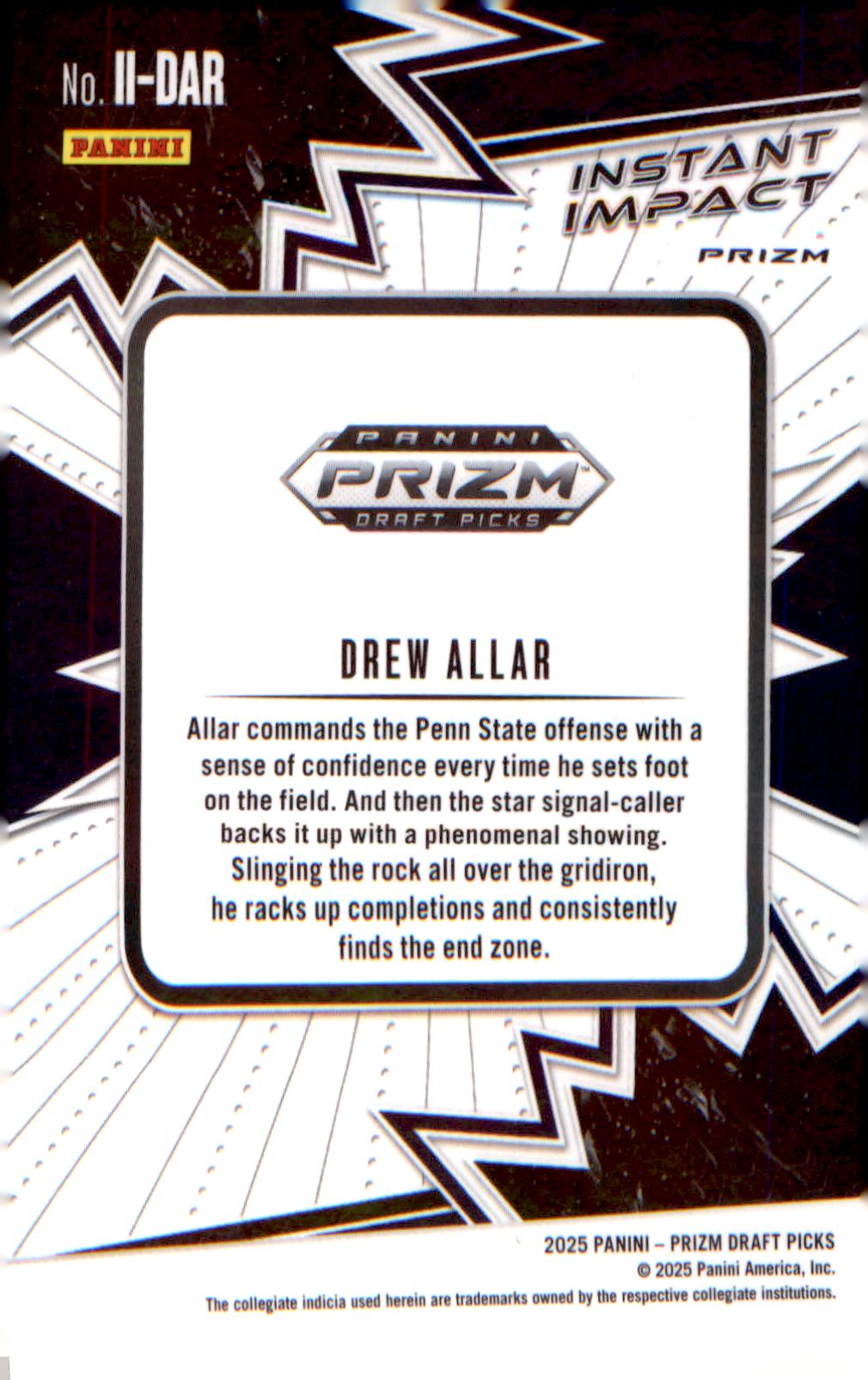 2025 Panini Prizm Draft Picks Instant Impact Gold Ice #II-DAR Drew Allar