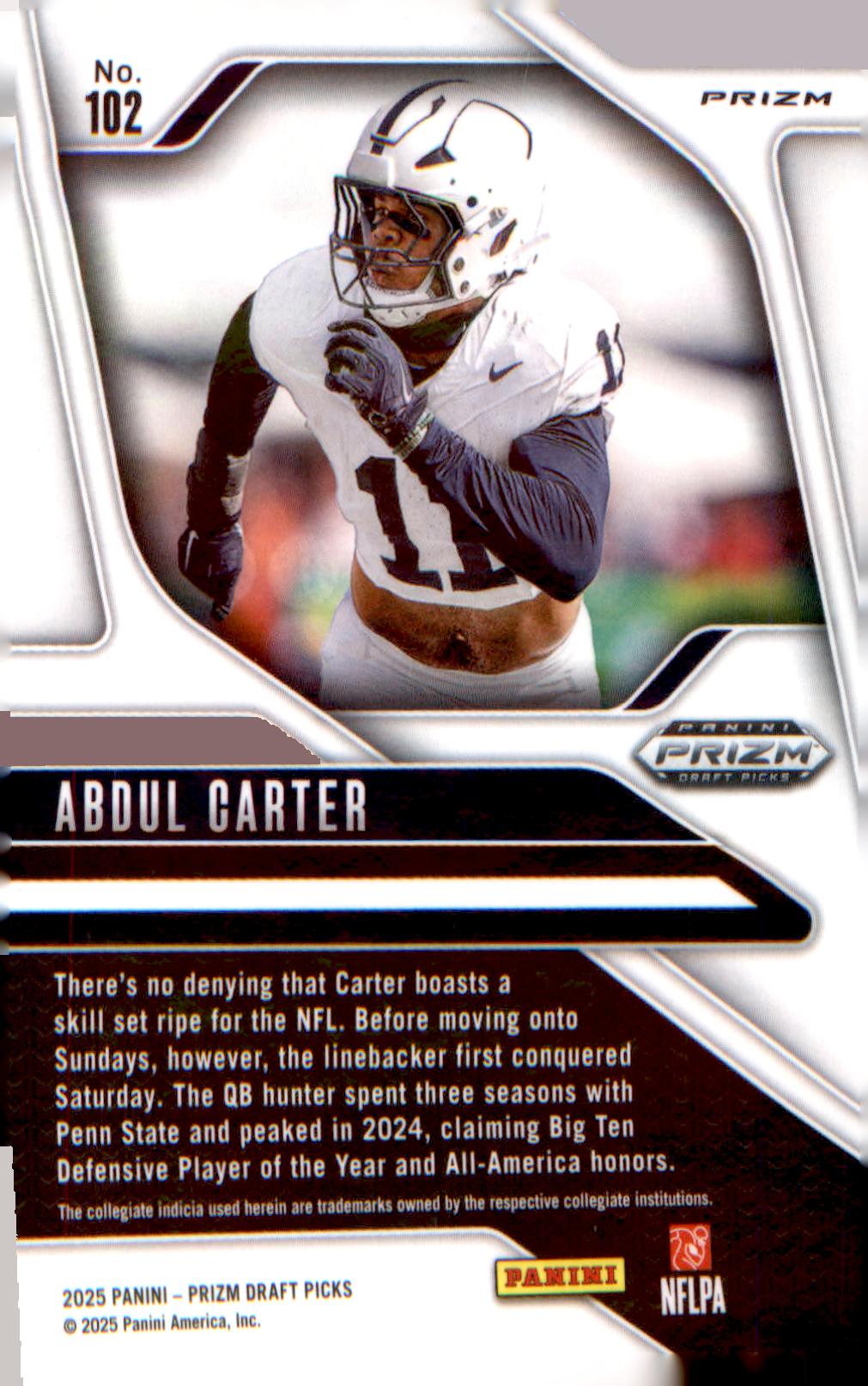 2025 Panini Prizm Draft Picks Prizms Gold Ice #102 Abdul Carter