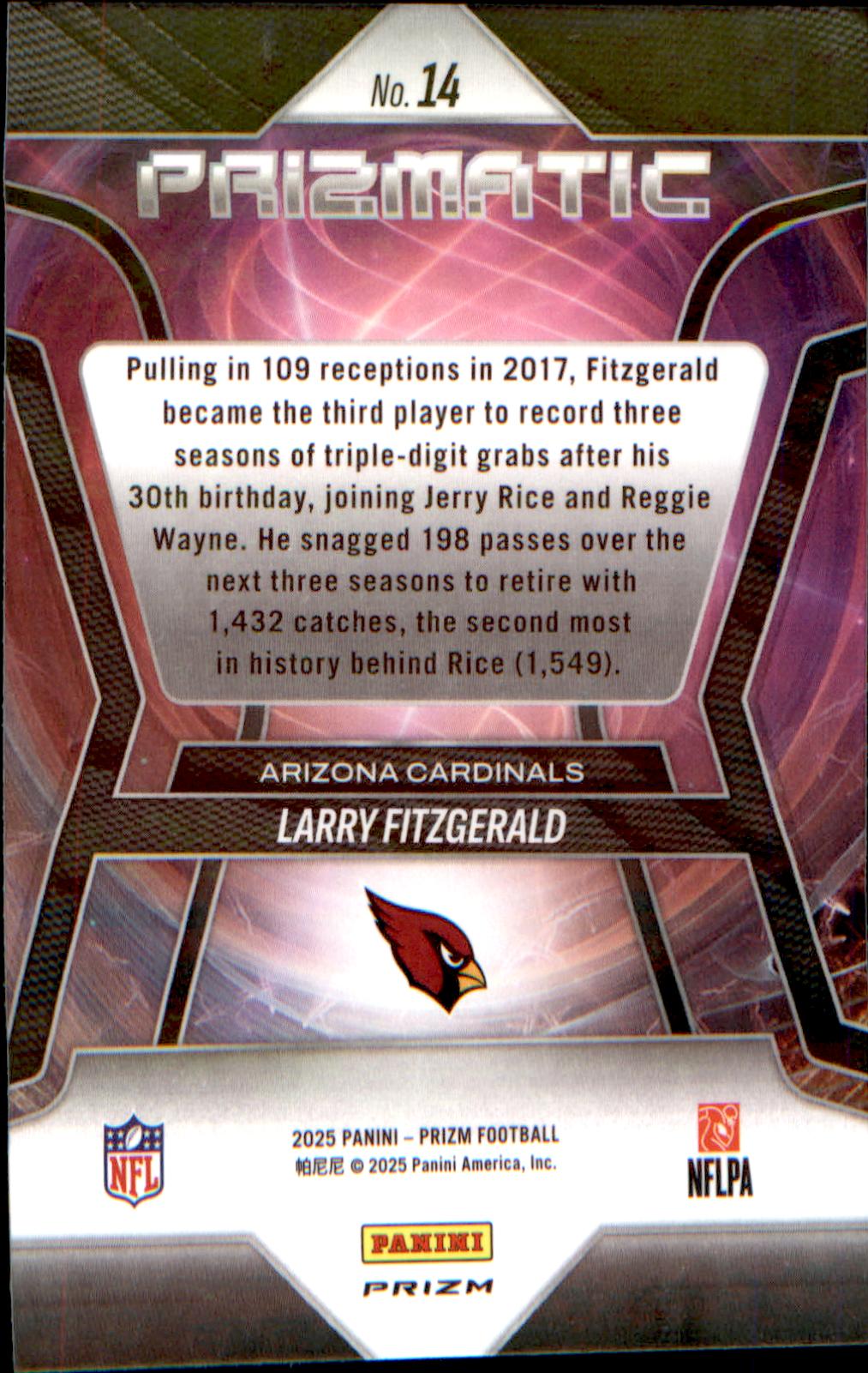 2025 Panini Prizm Prizmatic Green Wave #14 Larry Fitzgerald
