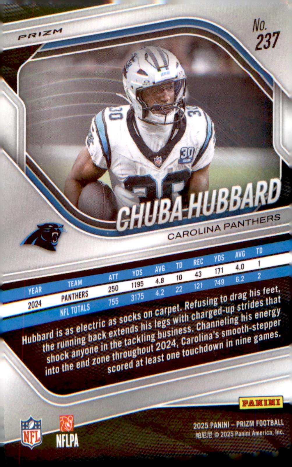 2025 Panini Prizm Green Wave #237 Chuba Hubbard