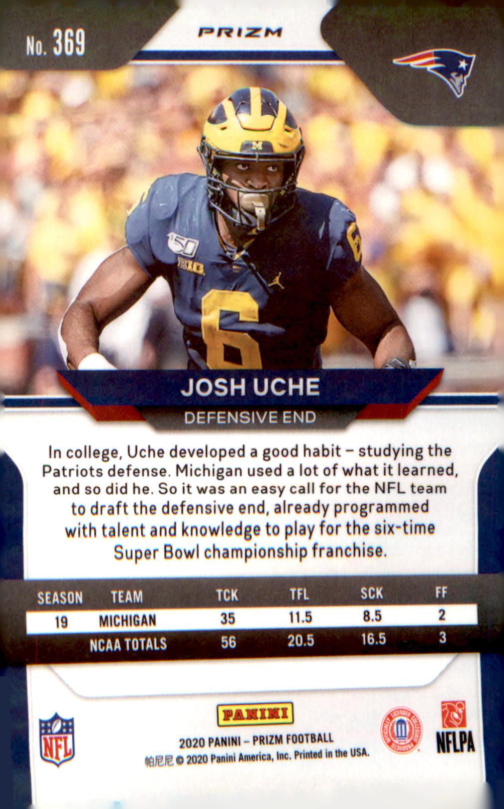 2020 Panini Prizm Prizm Red White and Blue #369 Josh Uche Rookie RC