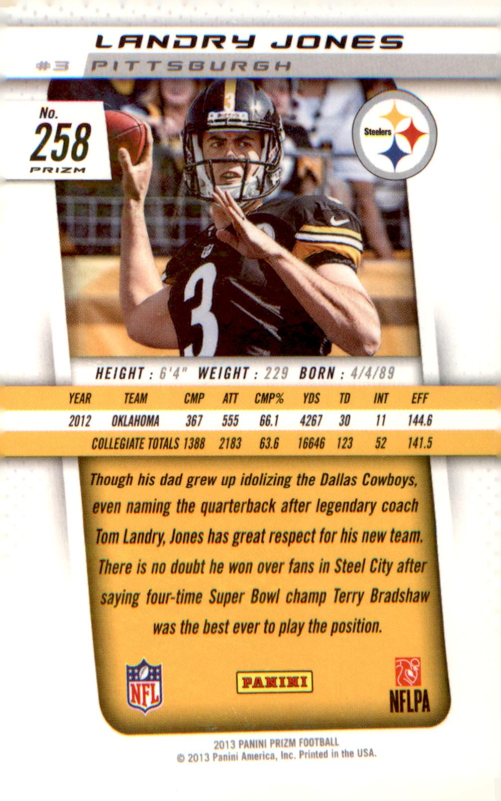 2013 Panini Prizm Prizms Blue #258 Landry Jones Rookie RC