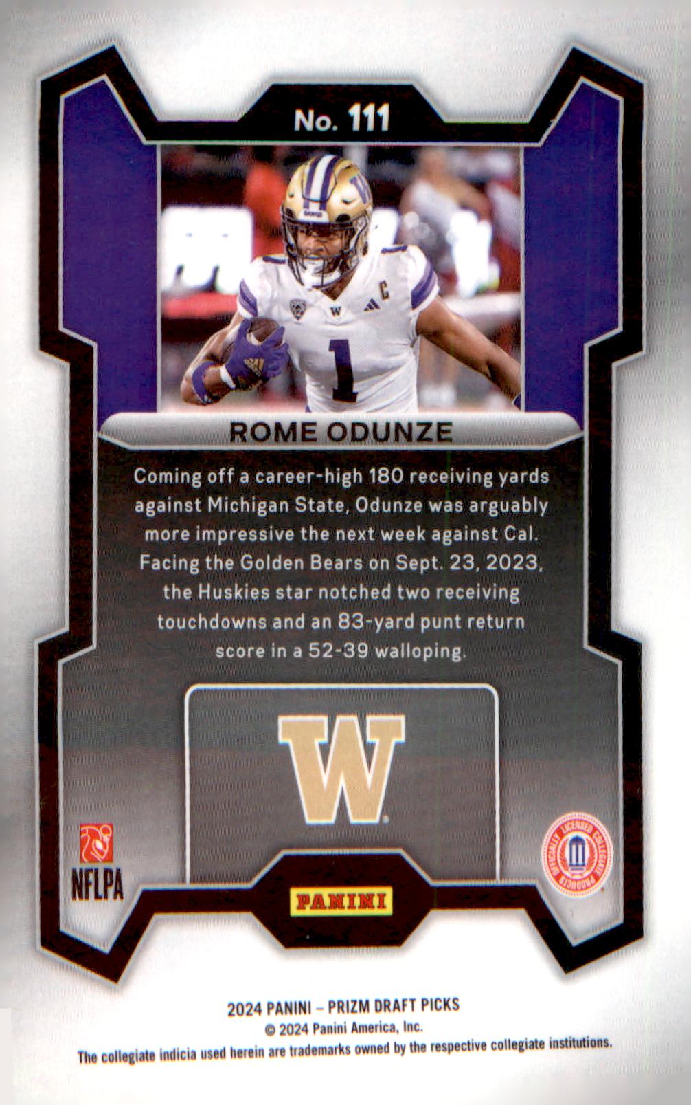 2024 Panini Prizm Draft Picks #111 Rome Odunze