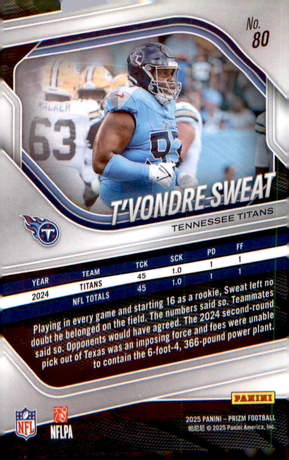 2025 Panini Prizm #80 T'Vondre Sweat