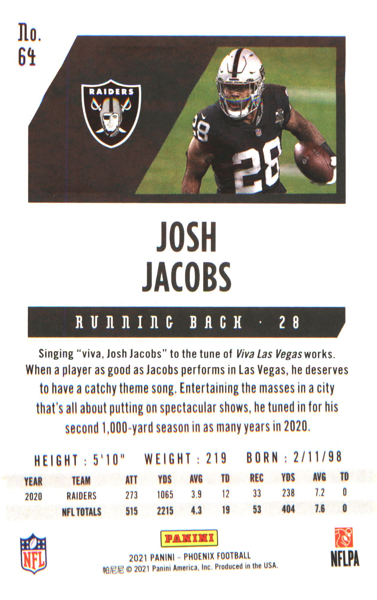 2021 Panini Phoenix Fire Burst #64 Josh Jacobs