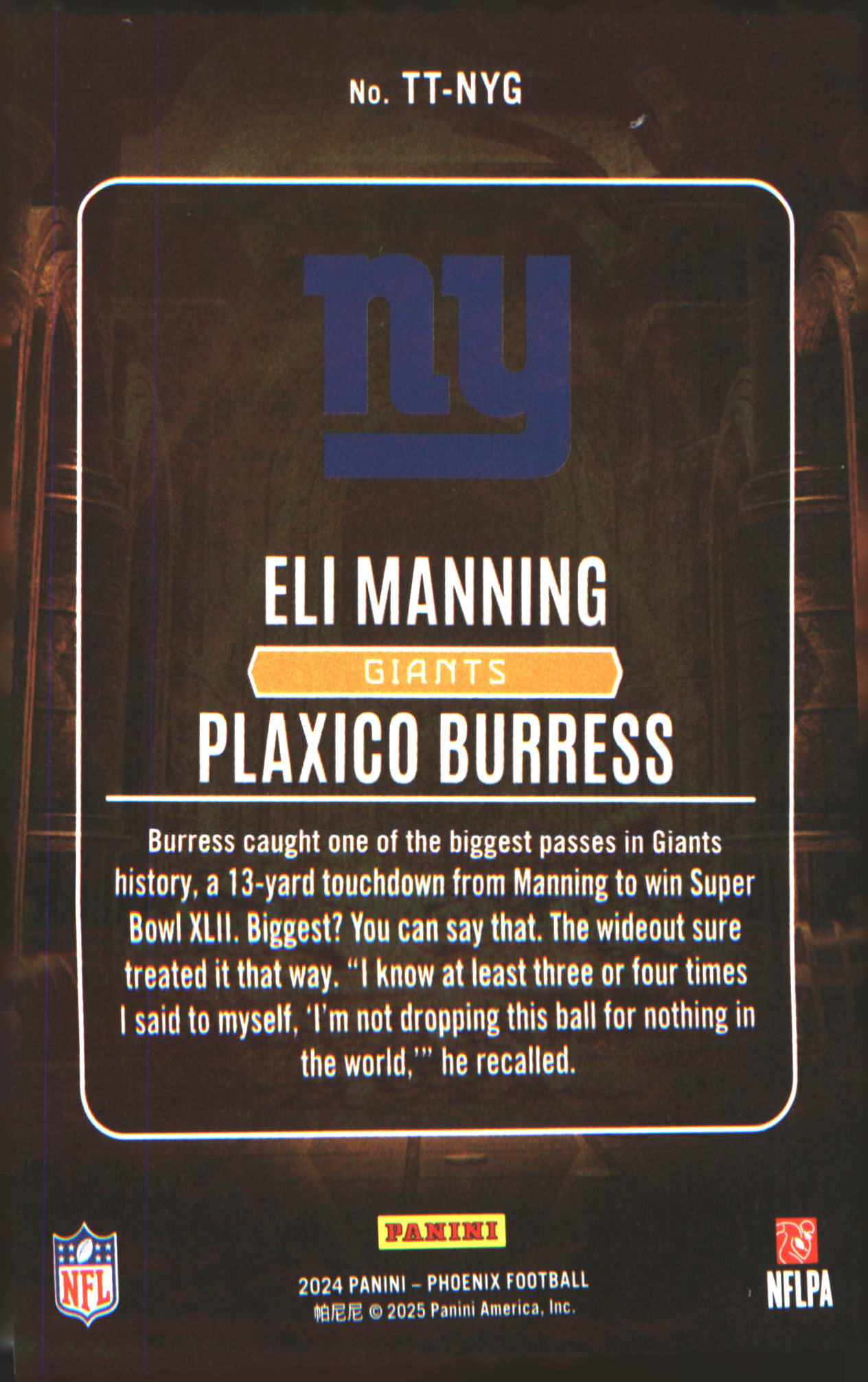 2024 Panini Phoenix Treasured Tandems #TT-NYG Eli Manning / Plaxico Burress