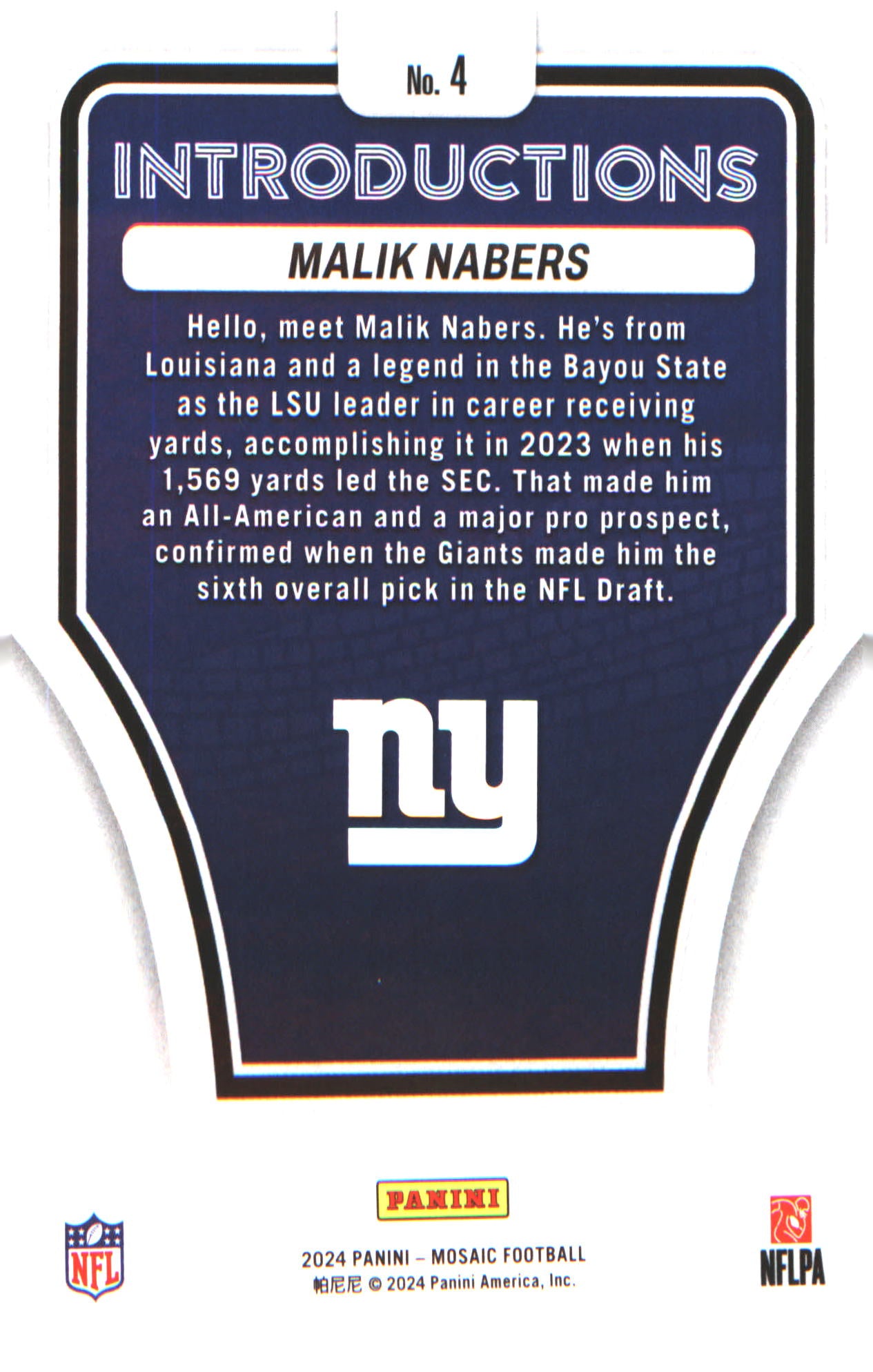 2024 Panini Mosaic Introductions #4 Malik Nabers