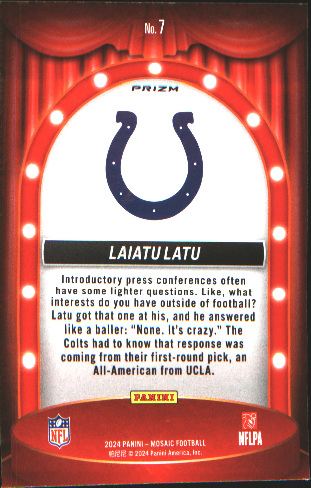 2024 Panini Mosaic Center Stage Silver #7 Laiatu Latu