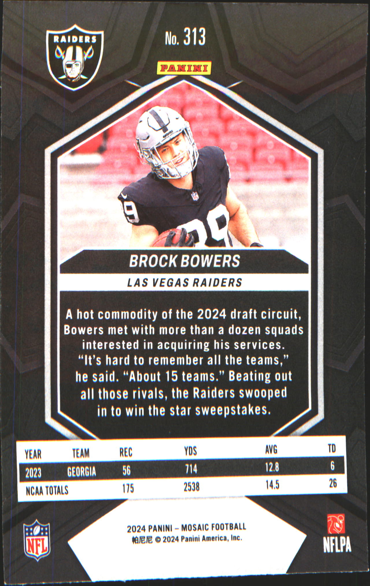 2024 Panini Mosaic #313 Brock Bowers Rookie RC