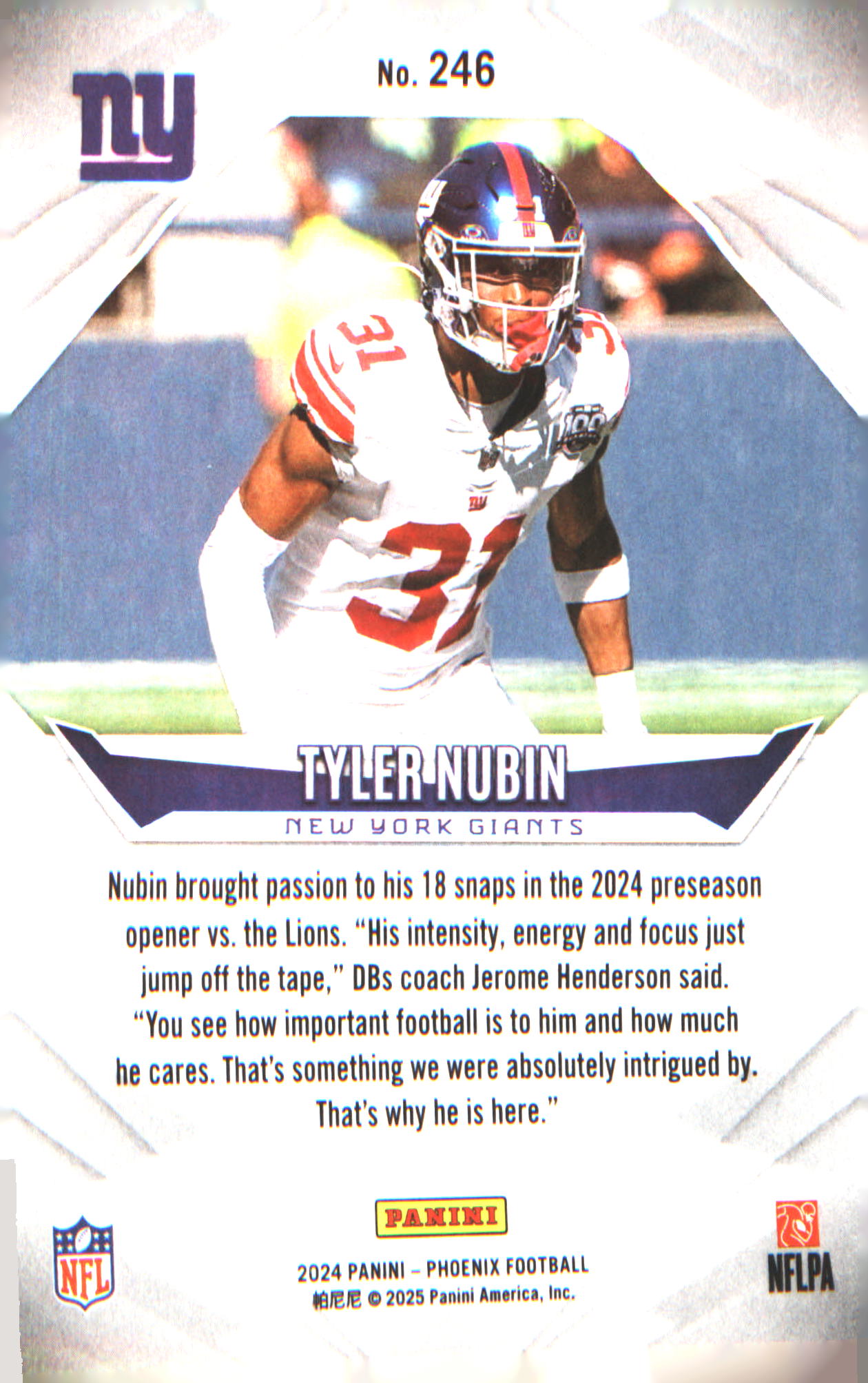 2024 Panini Phoenix #246 Tyler Nubin Rookie RC