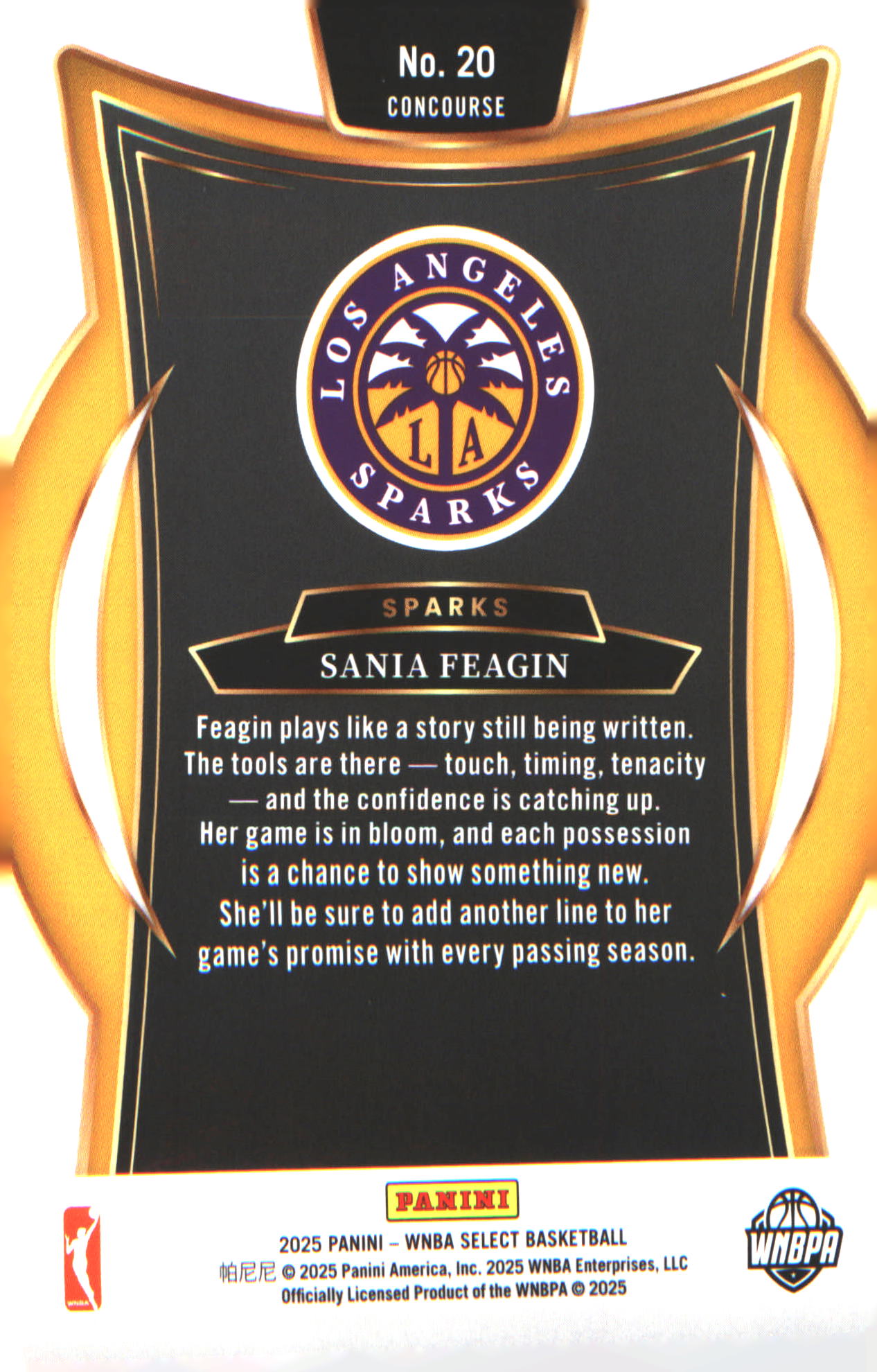 2025 Panini Select WNBA #20 Sania Feagin Rookie RC