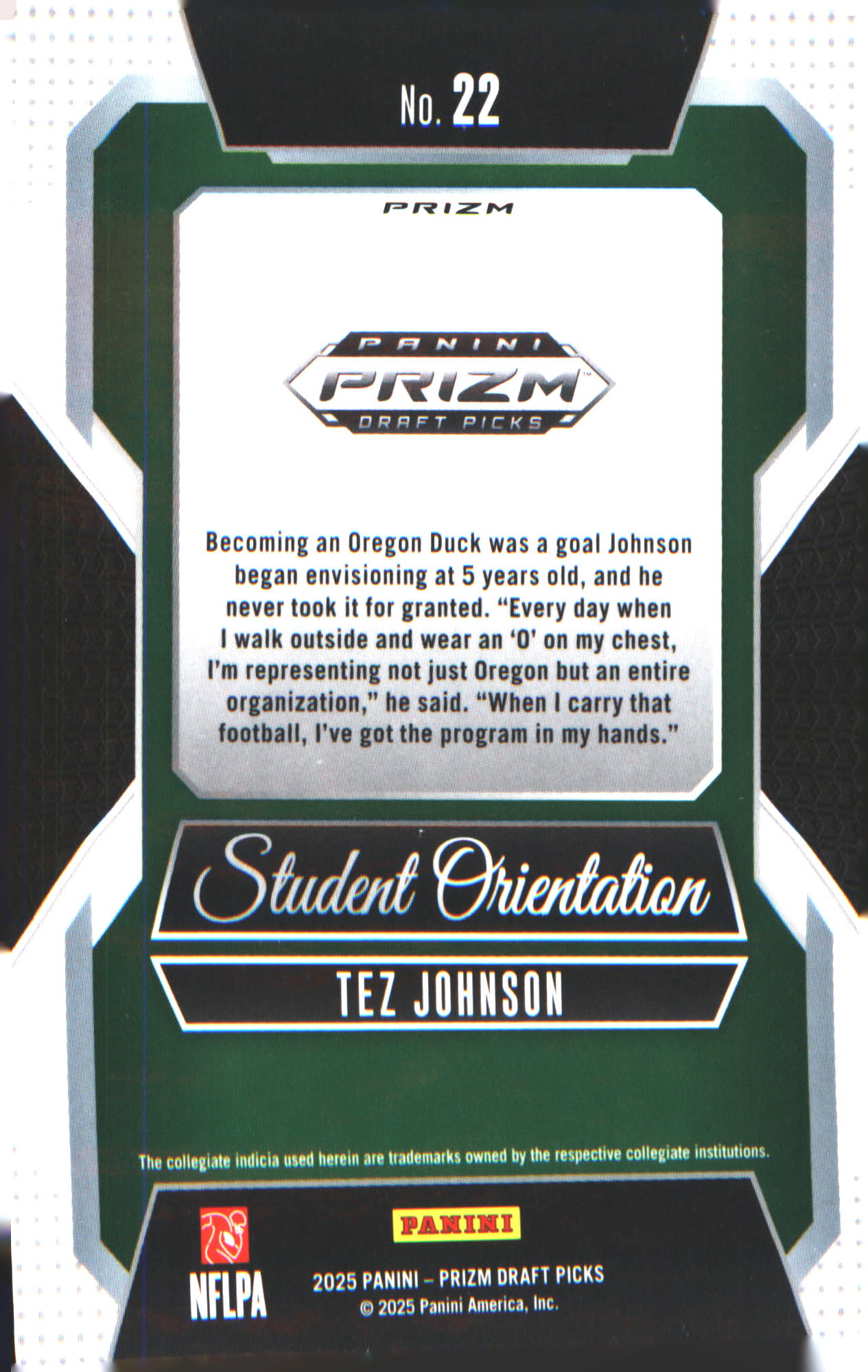 2025 Panini Prizm Draft Picks Student Orientation Green #22 Tez Johnson