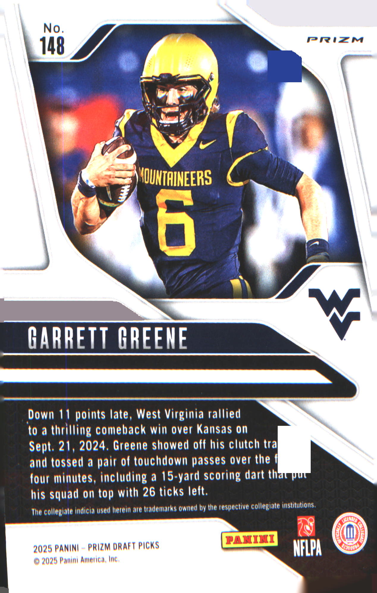 2025 Panini Prizm Draft Picks Prizms Purple Wave #148 Garrett Greene