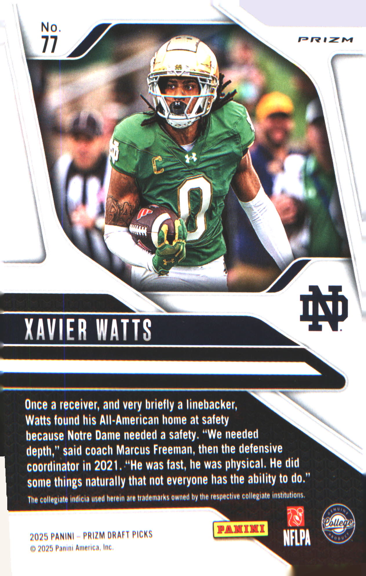 2025 Panini Prizm Draft Picks Prizms Purple Wave #77 Xavier Watts