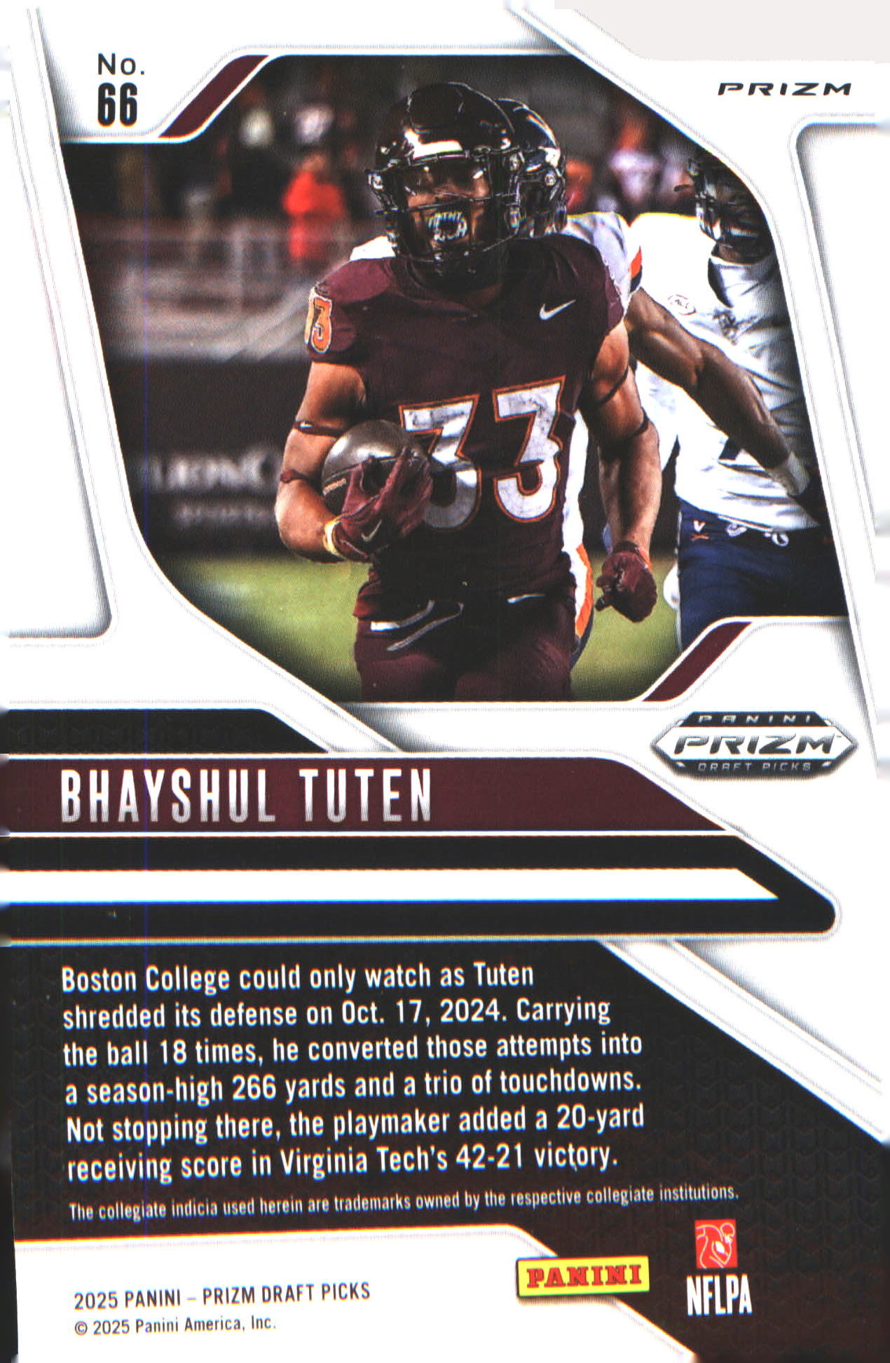 2025 Panini Prizm Draft Picks Prizms Silver #66 Bhayshul Tuten