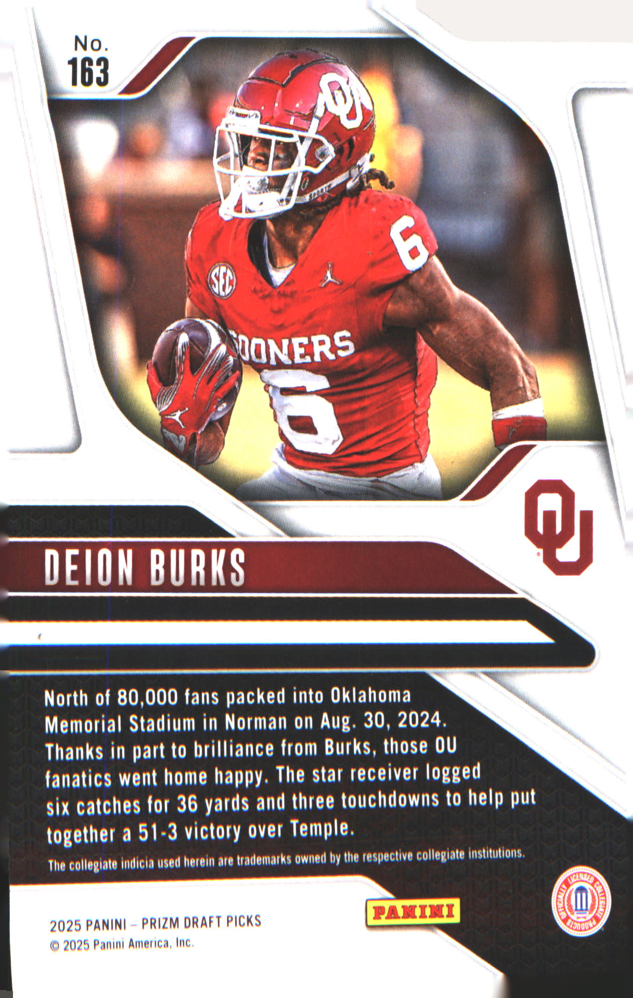 2025 Panini Prizm Draft Picks #163 Deion Burks
