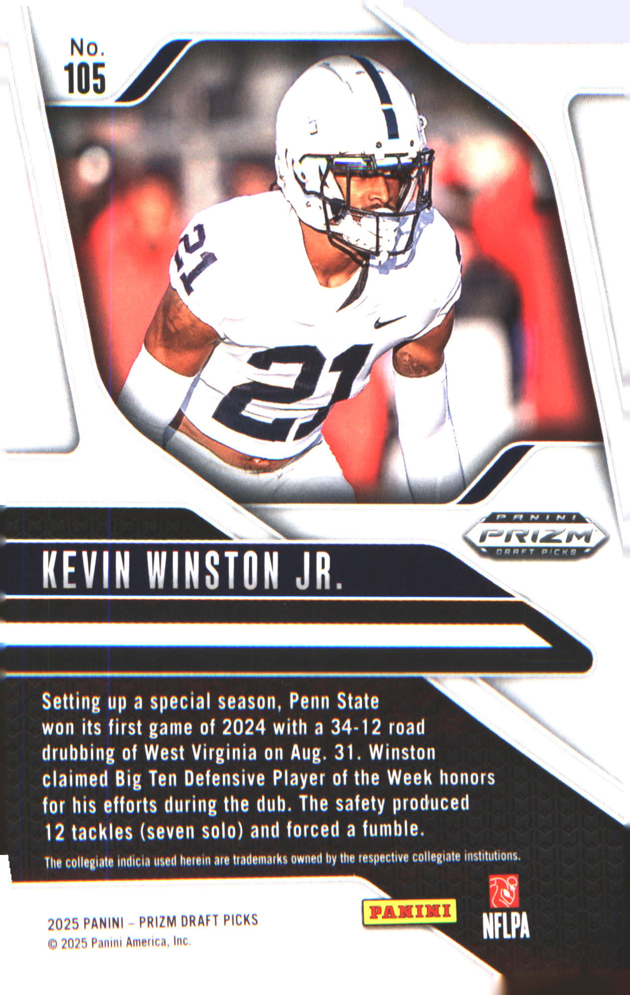 2025 Panini Prizm Draft Picks #105 Kevin Winston Jr.