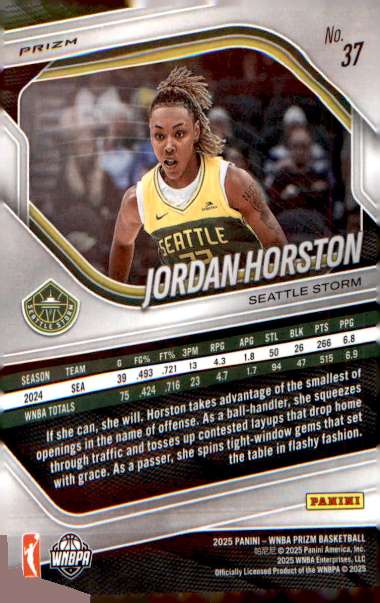 2025 Panini Prizm WNBA Silver Prizms #37 Jordan Horston
