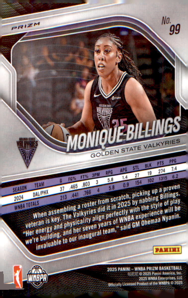 2025 Panini Prizm WNBA Silver Prizms #99 Monique Billings