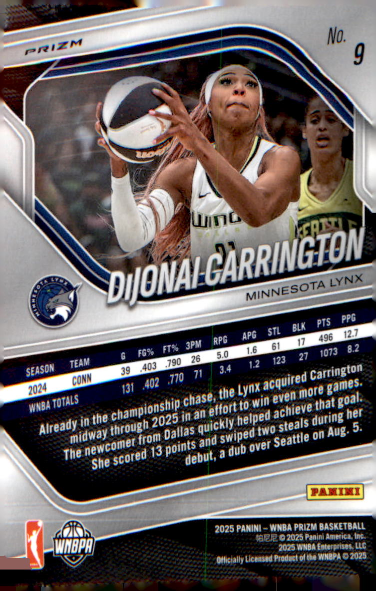 2025 Panini Prizm WNBA White Seismic Prizms #9 DiJonai Carrington