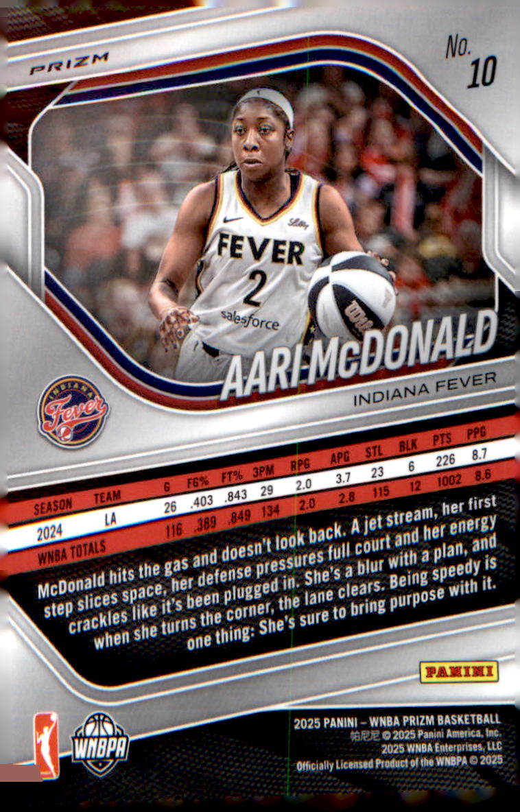 2025 Panini Prizm WNBA White Seismic Prizms #10 Aari McDonald