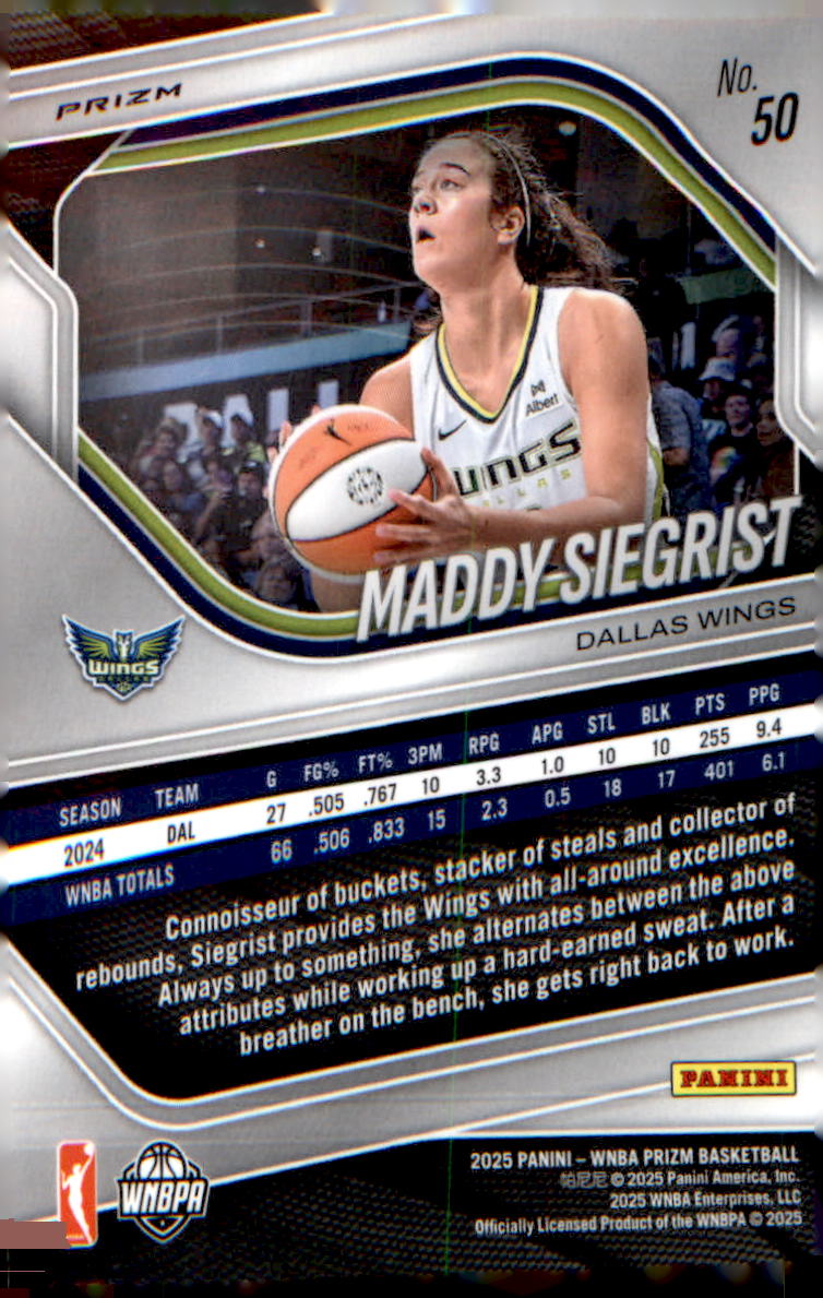 2025 Panini Prizm WNBA White Seismic Prizms #50 Maddy Siegrist