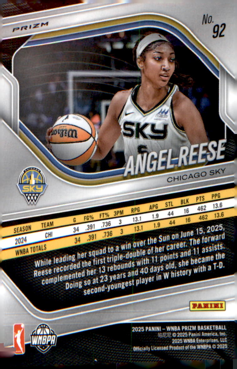 2025 Panini Prizm WNBA White Seismic Prizms #92 Angel Reese