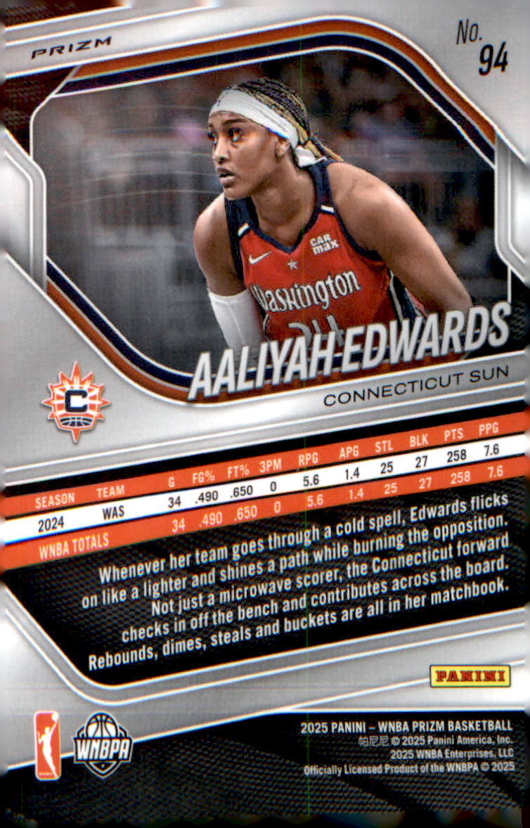 2025 Panini Prizm WNBA White Seismic Prizms #94 Aaliyah Edwards