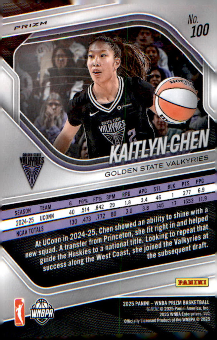 2025 Panini Prizm WNBA White Seismic Prizms #100 Kaitlyn Chen
