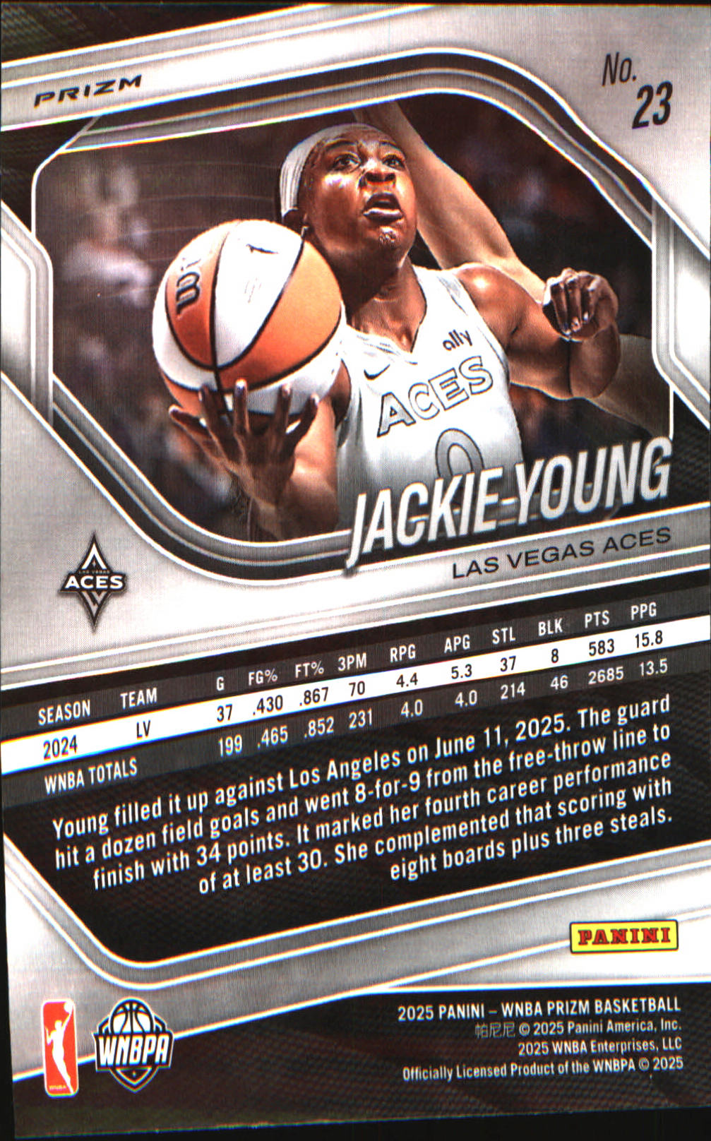2025 Panini Prizm WNBA Green Prizms #23 Jackie Young