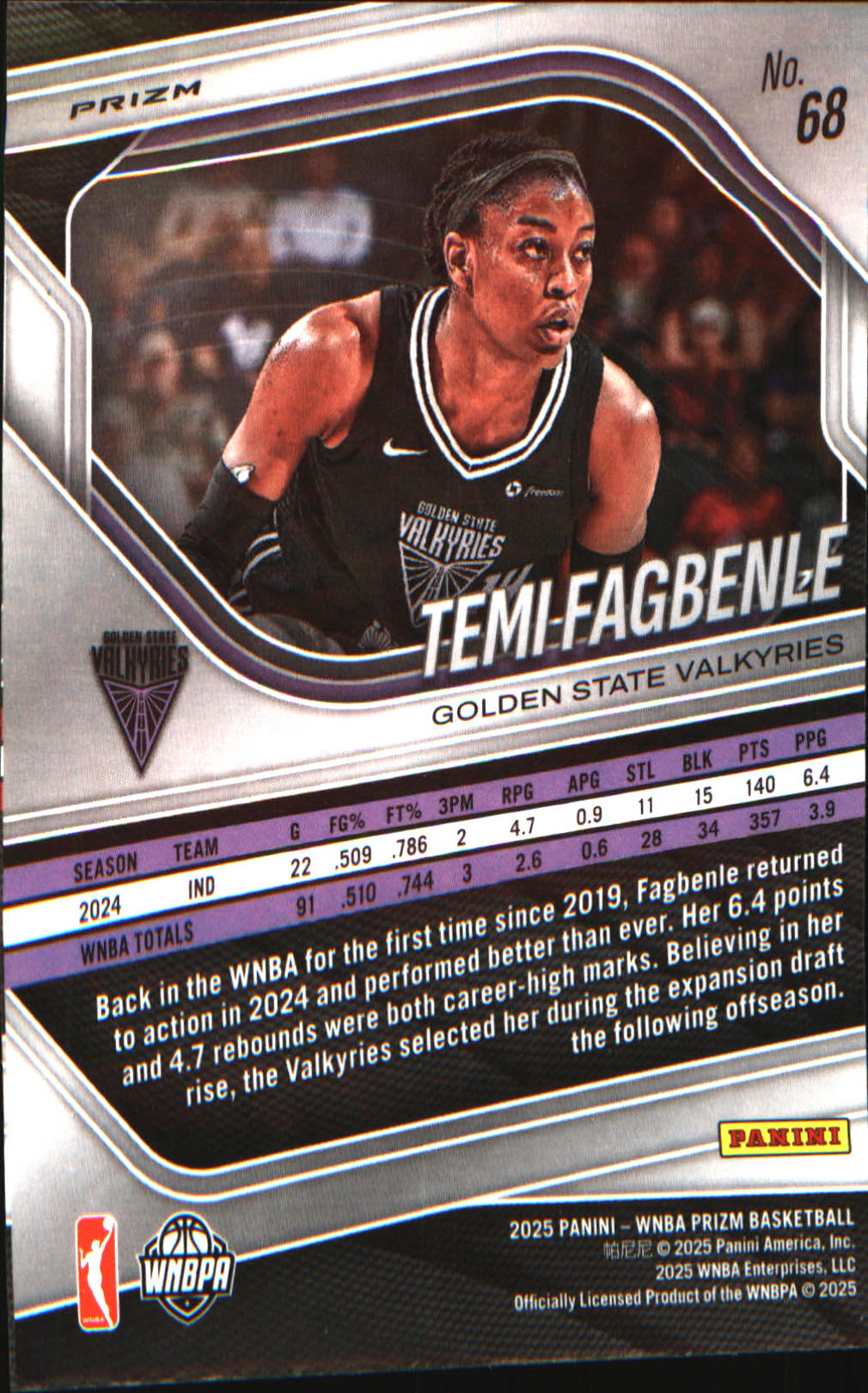 2025 Panini Prizm WNBA Green Prizms #68 Temi Fagbenle