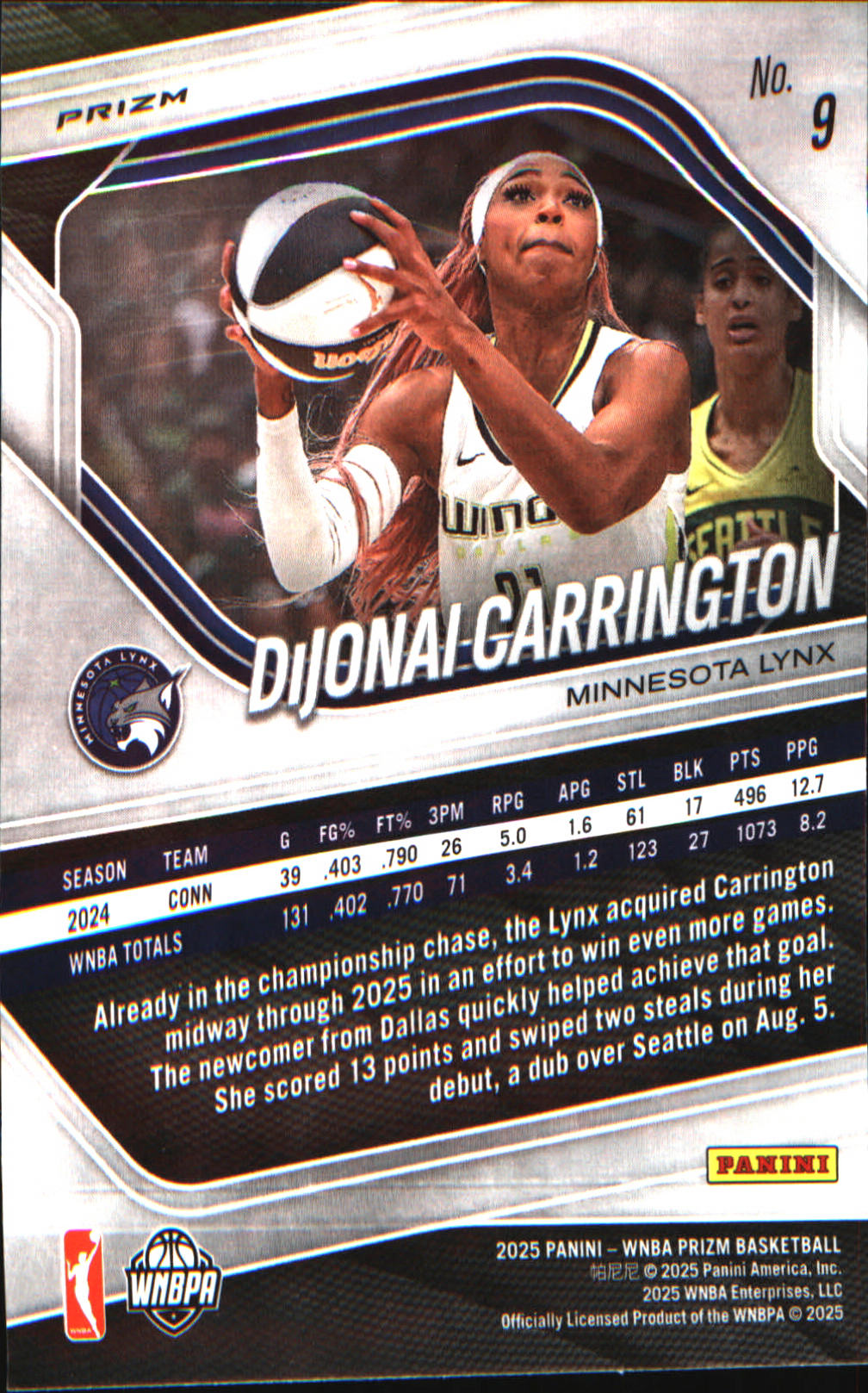 2025 Panini Prizm WNBA Blue Velocity Prizms #9 DiJonai Carrington