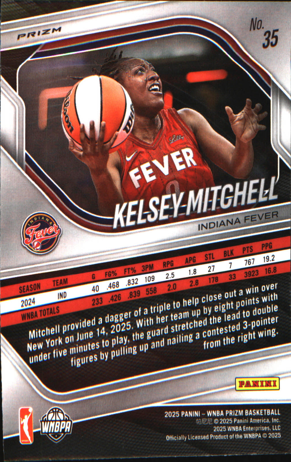 2025 Panini Prizm WNBA Blue Velocity Prizms #35 Kelsey Mitchell