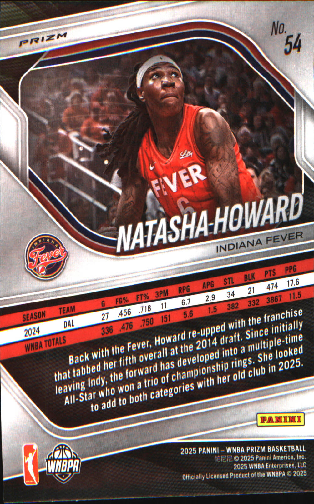 2025 Panini Prizm WNBA Blue Velocity Prizms #54 Natasha Howard