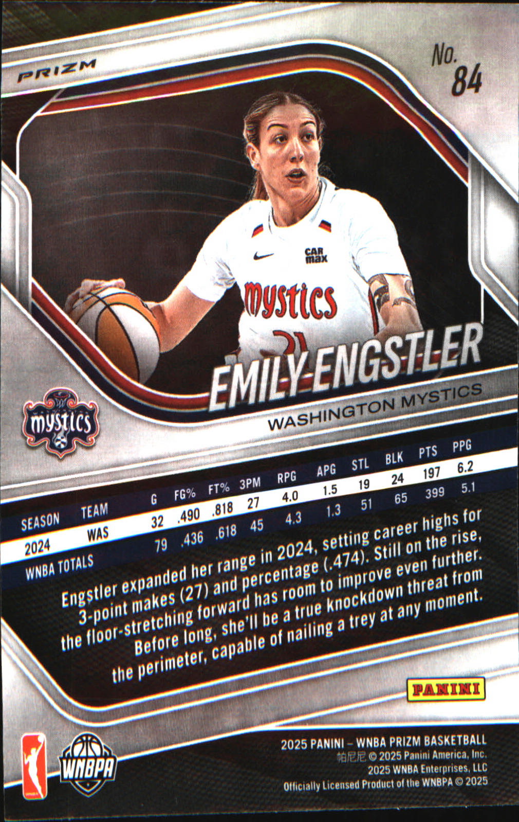 2025 Panini Prizm WNBA Blue Velocity Prizms #84 Emily Engstler