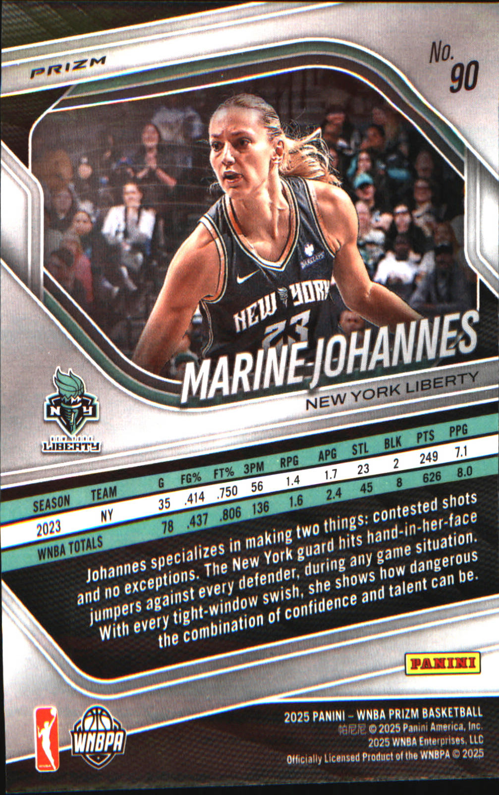 2025 Panini Prizm WNBA Blue Velocity Prizms #90 Marine Johannes