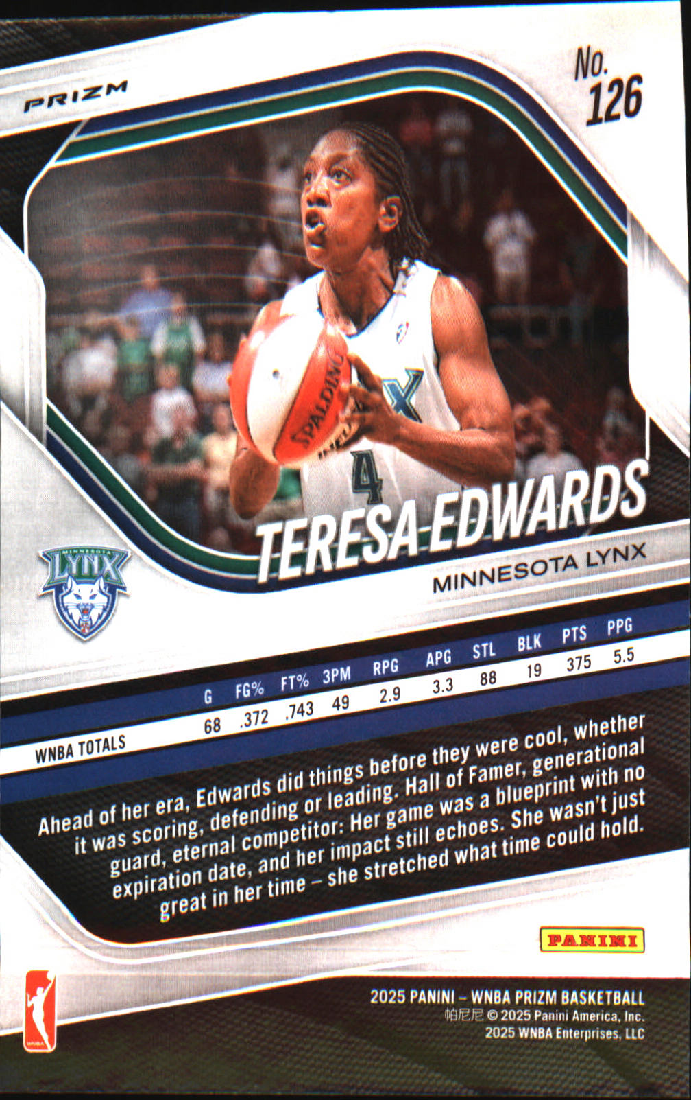 2025 Panini Prizm WNBA Blue Velocity Prizms #126 Teresa Edwards