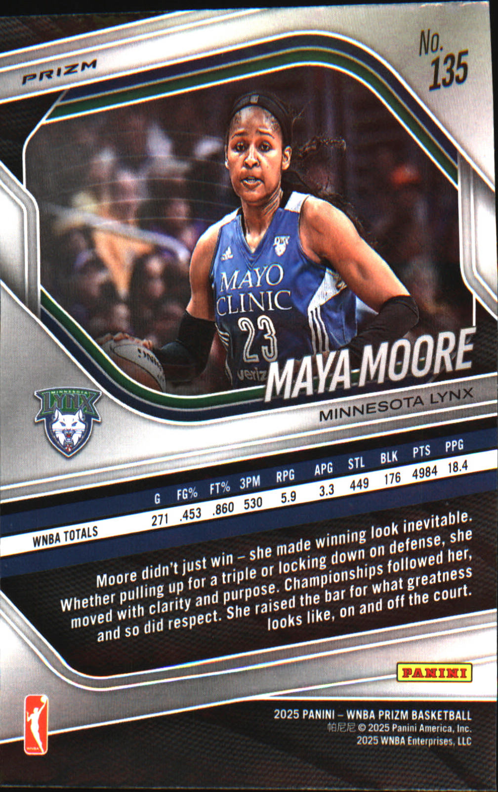 2025 Panini Prizm WNBA Blue Velocity Prizms #135 Maya Moore