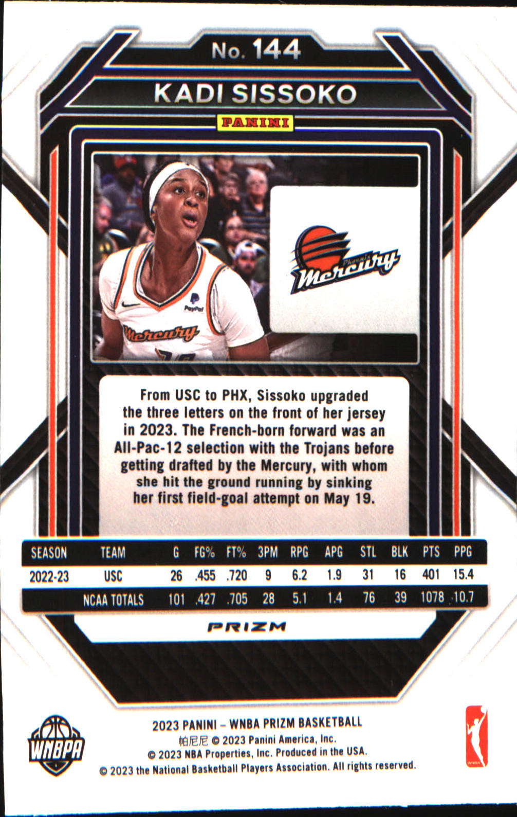 2023 Panini Prizm WNBA Ice Prizm #144 Kadi Sissoko Rookie RC