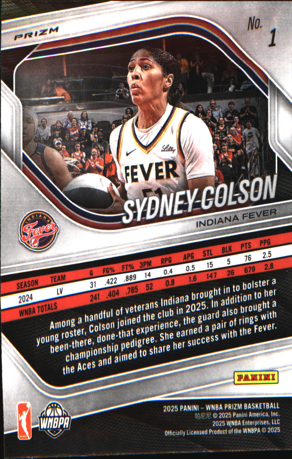 2025 Panini Prizm WNBA Ice Prizm #1 Sydney Colson