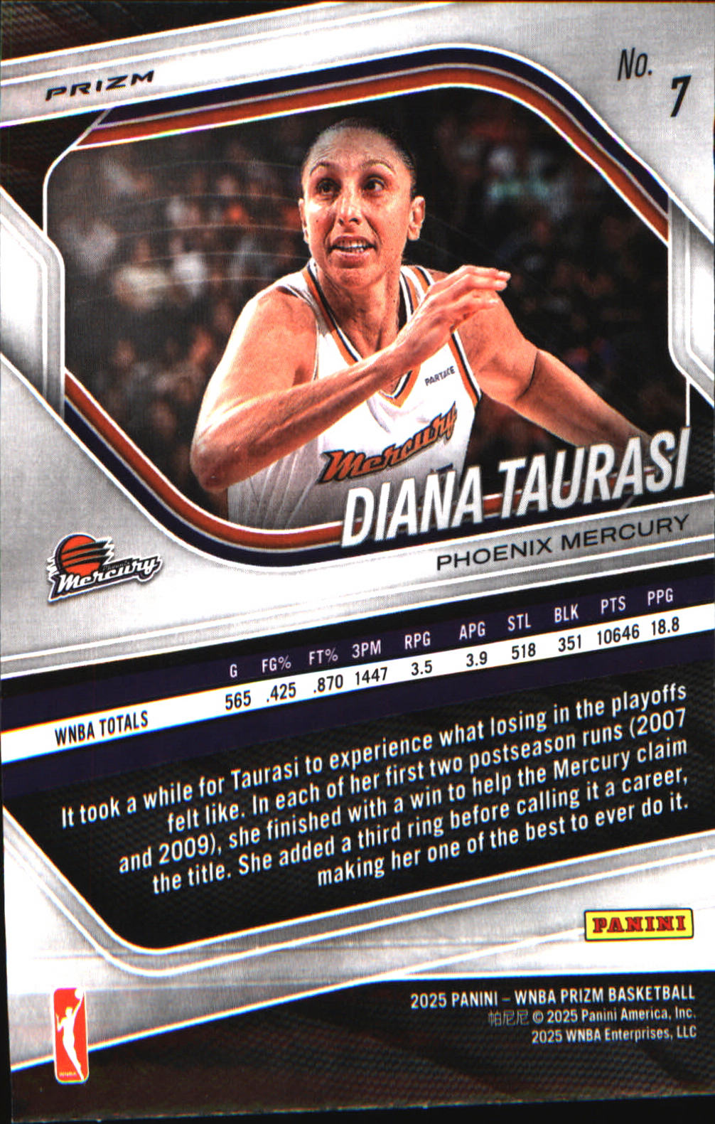 2025 Panini Prizm WNBA Ice Prizm #7 Diana Taurasi