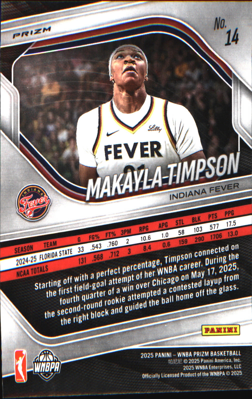 2025 Panini Prizm WNBA Ice Prizm #14 Makayla Timpson