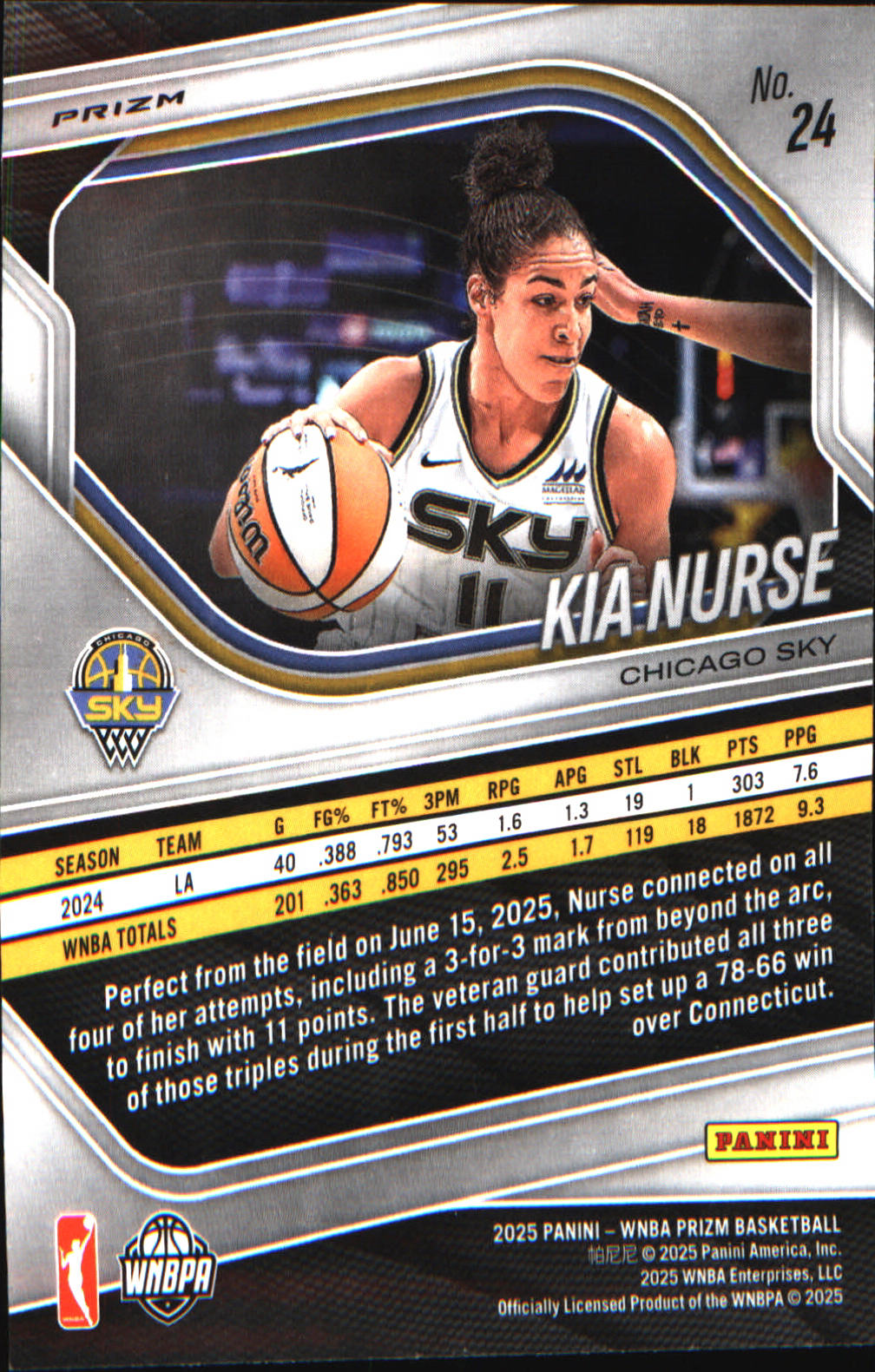 2025 Panini Prizm WNBA Ice Prizm #24 Kia Nurse