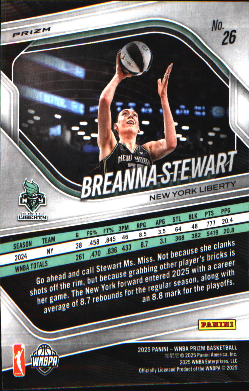 2025 Panini Prizm WNBA Ice Prizm #26 Breanna Stewart