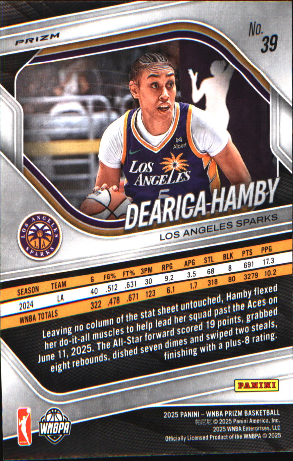 2025 Panini Prizm WNBA Ice Prizm #39 Dearica Hamby