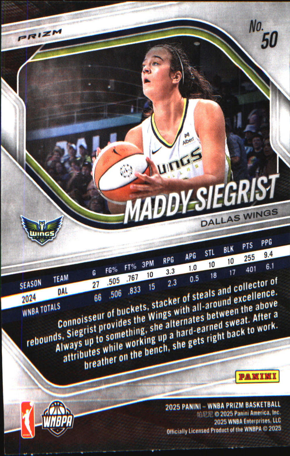 2025 Panini Prizm WNBA Ice Prizm #50 Maddy Siegrist